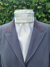Load image into Gallery viewer, ERA Euro Lyndal Regal Stock tie - White Satin with silver metallic piping and small pearl trim