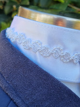 Load image into Gallery viewer, ERA Euro Lyndal Regal Stock tie - White Satin with white piping and small pearl trim