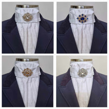 Load image into Gallery viewer, ERA EURO LYNDAL COTTON STOCK TIE - White &amp; textured Cotton with antique brooch
