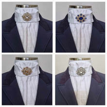 Load image into Gallery viewer, ERA EURO LYNDAL COTTON STOCK TIE - White & textured Cotton with antique brooch