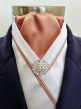 Load image into Gallery viewer, ERA RACHAEL STOCK TIE - White satin, rose gold, silver & rose gold piping & brooch