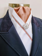 Load image into Gallery viewer, ERA RACHAEL STOCK TIE - White satin, rose gold, silver & rose gold piping & brooch