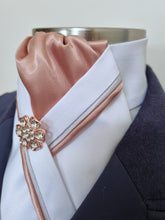 Load image into Gallery viewer, ERA RACHAEL STOCK TIE - White satin, rose gold, silver & rose gold piping & brooch
