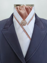 Load image into Gallery viewer, ERA RACHAEL STOCK TIE - White satin, rose gold, silver & rose gold piping & brooch