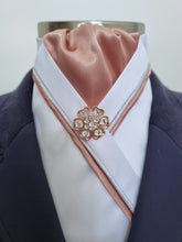 Load image into Gallery viewer, ERA RACHAEL STOCK TIE - White satin, rose gold, silver & rose gold piping & brooch