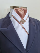Load image into Gallery viewer, ERA RACHAEL STOCK TIE - White satin, rose gold, silver & rose gold piping & brooch