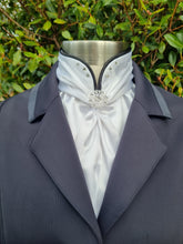 Load image into Gallery viewer, ERA Elle Split Collar Stock Tie - Soft Ties with Split collar, black piping, Swarovski elements and Brooch (Copy)