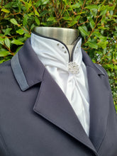 Load image into Gallery viewer, ERA Elle Split Collar Stock Tie - Soft Ties with Split collar, black piping, Swarovski elements and Brooch (Copy)