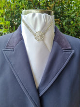 Load image into Gallery viewer, ERA VANESSA STOCK TIE - White with crystal V trim and brooch - Silver or Gold