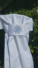 Load and play video in Gallery viewer, ERA EURO LYNDAL STOCK TIE - White 100% cotton with sapphire & clear Swarovski crystal elements