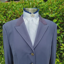 Load and play video in Gallery viewer, EURO BELLE STOCK TIE - White lustre satin with navy lace trim & pearl brooch