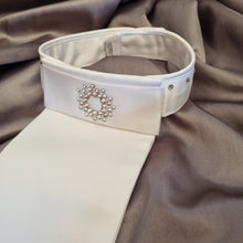 Load image into Gallery viewer, ERA Euro Katharina Pre-tied Stock Tie Plastron - White Satin with Swarovski Crystals