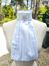 Load image into Gallery viewer, ERA Euro Lyndal Stock Tie - White cotton with self stripe & brooch
