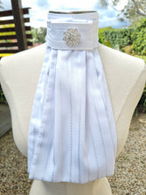 Load image into Gallery viewer, ERA Euro Lyndal Stock Tie - White cotton with self stripe & brooch