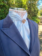 Load image into Gallery viewer, ERA Elle Pre-tied White Satin Stock Tie Plastron - Dusky Rose Lace & Brooch - 3 options