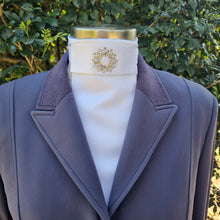 Load image into Gallery viewer, ERA Euro Katharina Pre-tied Stock Tie Plastron - White Satin with Swarovski Crystals