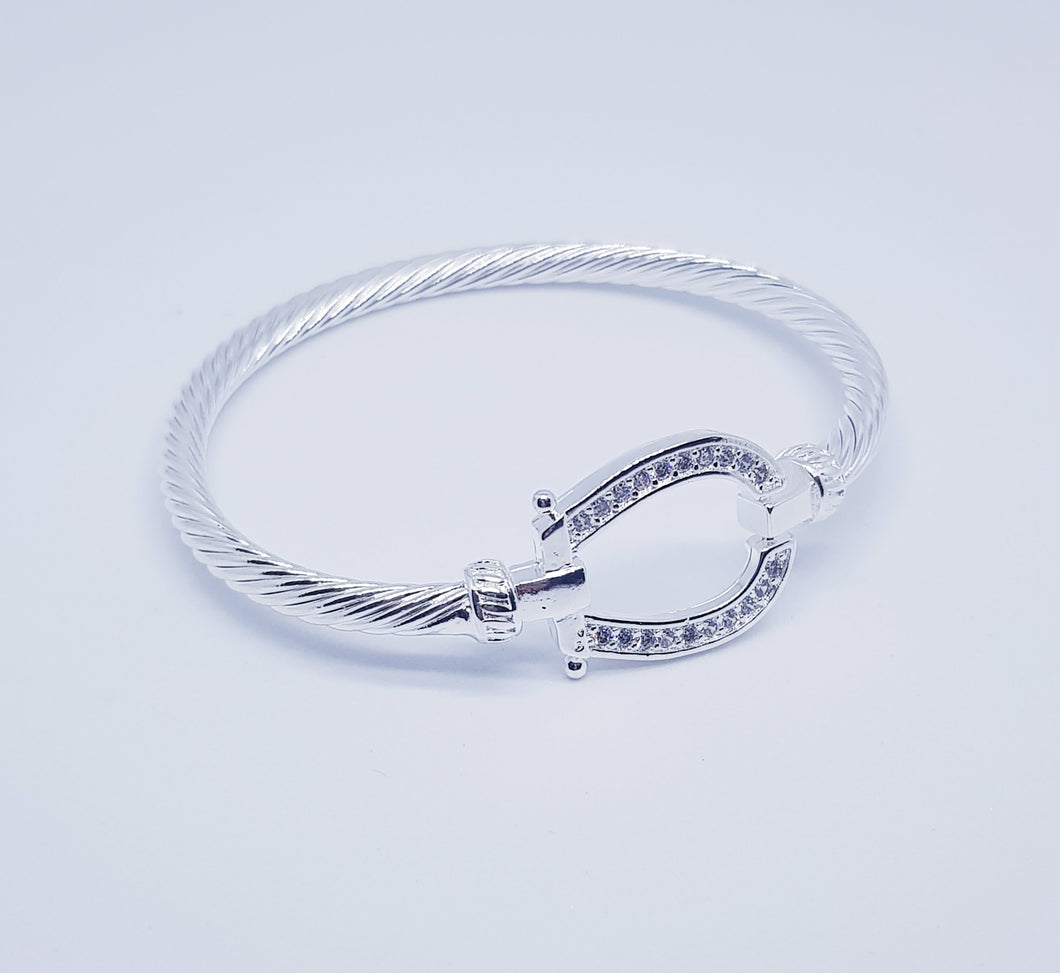 Silver crystal horse shoe bangle / bracelet