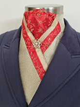 Load image into Gallery viewer, ERA TAYLA STOCK TIE - New gold brocade with red brocade centre & trim, and gold brooch