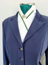 Load image into Gallery viewer, ERA SOPHIE STOCKTIE - White & forest green with yellow and green piping, crystals and gold brooch