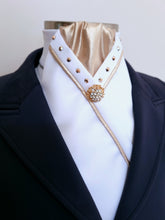 Load image into Gallery viewer, ERA SOPHIE STOCK TIE - White & metallic Rose gold with matching piping, Rose gold crystals & brooch