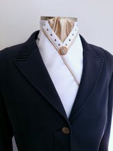 Load image into Gallery viewer, ERA SOPHIE STOCK TIE - White & metallic Rose gold with matching piping, Rose gold crystals & brooch