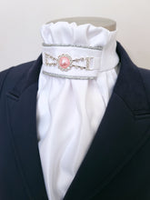 Load image into Gallery viewer, ERA EURO REGAL ISABEL STOCK TIE - White satin, silver piping, pink pearl embellishment