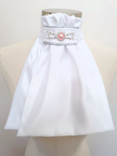 Load image into Gallery viewer, ERA EURO REGAL ISABEL STOCK TIE - White satin, silver piping, pink pearl embellishment