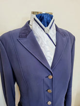 Load image into Gallery viewer, ERA AMELIA STOCK TIE - White embossed satin with navy printed satin, silver & navy piping & brooch