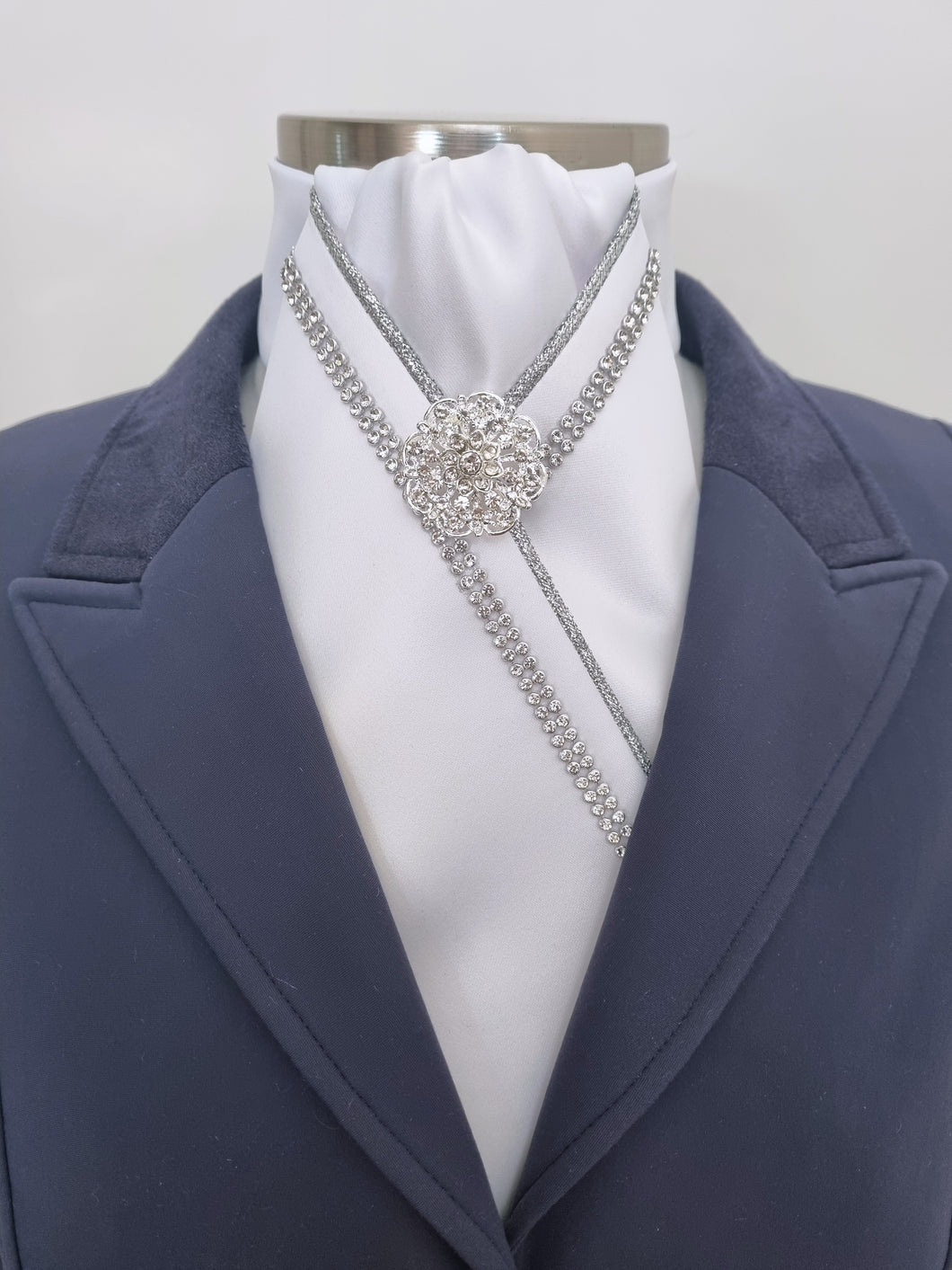 ERA VANESSA STOCK TIE - White satin with crystal trim & brooch
