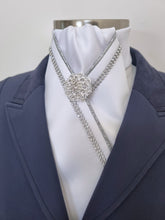 Load image into Gallery viewer, ERA VANESSA STOCK TIE - White satin with crystal trim & brooch