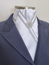 Load image into Gallery viewer, ERA VANESSA STOCK TIE - White satin with crystal trim &amp; brooch
