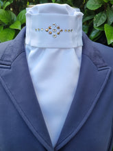 Load image into Gallery viewer, ERA EURO LYNDAL STOCK TIE- White satin or cotton with rose gold and clear crystals