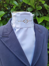 Load image into Gallery viewer, ERA EURO LYNDAL STOCK TIE- White satin or cotton with rose gold and clear crystals