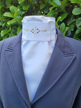 Load image into Gallery viewer, ERA EURO LYNDAL STOCK TIE- White satin or cotton with rose gold and clear crystals