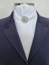 Load image into Gallery viewer, ERA DEB WAFFLE WEAVE COTTON STOCK TIE - White Waffle Weave cotton with silver crystal brooch