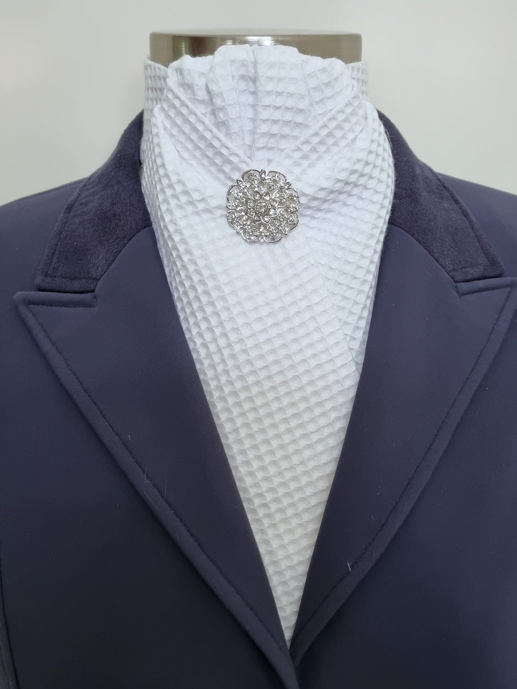ERA DEB WAFFLE WEAVE COTTON STOCK TIE - Limited Special Edition - White Waffle Weave cotton with pearl brooch