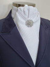 Load image into Gallery viewer, ERA DEB WAFFLE WEAVE COTTON STOCK TIE - White Waffle Weave cotton with silver crystal brooch