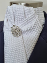 Load image into Gallery viewer, ERA DEB WAFFLE WEAVE COTTON STOCK TIE - White Waffle Weave cotton with silver crystal brooch