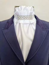 Load image into Gallery viewer, ERA EURO REGAL STOCK TIE - White satin with pleated centre and pearl/crystal trim