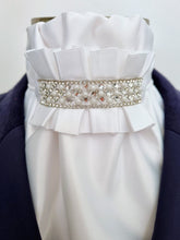 Load image into Gallery viewer, ERA EURO REGAL STOCK TIE - White satin with pleated centre and pearl/crystal trim