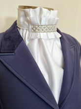 Load image into Gallery viewer, ERA EURO REGAL STOCK TIE - White satin with pleated centre and pearl/crystal trim