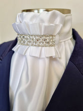 Load image into Gallery viewer, ERA EURO REGAL STOCK TIE - White satin with pleated centre and pearl/crystal trim