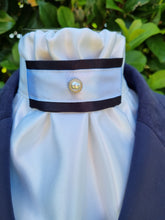 Load image into Gallery viewer, ERA EURO REGAL Stock Tie - White satin, black and white trim, stud pin
