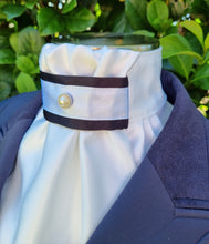 Load image into Gallery viewer, ERA EURO REGAL Stock Tie - White satin, black and white trim, stud pin
