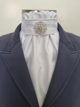 Load image into Gallery viewer, ERA EURO CHARIZE STOCK TIE - White satin, white piping and silver brooch