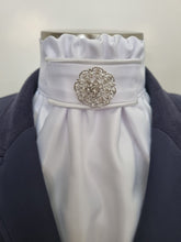 Load image into Gallery viewer, ERA EURO CHARIZE STOCK TIE - White satin, white piping and silver brooch