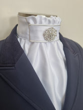 Load image into Gallery viewer, ERA EURO CHARIZE STOCK TIE - White satin, white piping and silver brooch