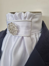 Load image into Gallery viewer, ERA EURO CHARIZE STOCK TIE - White satin, white piping and silver brooch