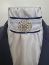 Load image into Gallery viewer, ERA EURO CHARIZE STOCK TIE - White, navy piping and silver brooch