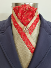 Load image into Gallery viewer, ERA TAYLA STOCK TIE - New gold brocade with red brocade centre & trim, and gold brooch